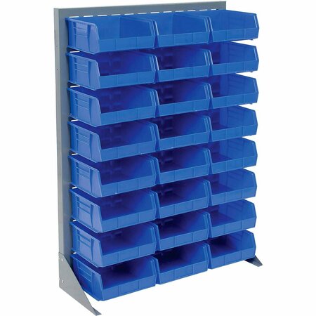 GLOBAL INDUSTRIAL Singled Sided Louvered Bin Rack w/ 24G Blue Bins, 36inW x 15inD x 50inH 550162BL